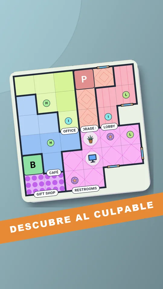 Sospechosos colocados en el mapa con su color e inicial